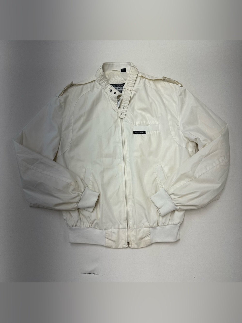 Vintage Members Only Jacket Mens 38 White Bomber Racer Iconic Coat